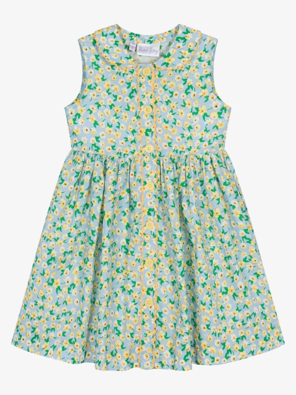 Rachel Riley Girls Blue Floral Button Front Dress Size 2Y